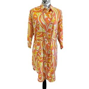 CHERRY Multicolor Button-Down Tie-Waist Shirt Dress Sz-Medium